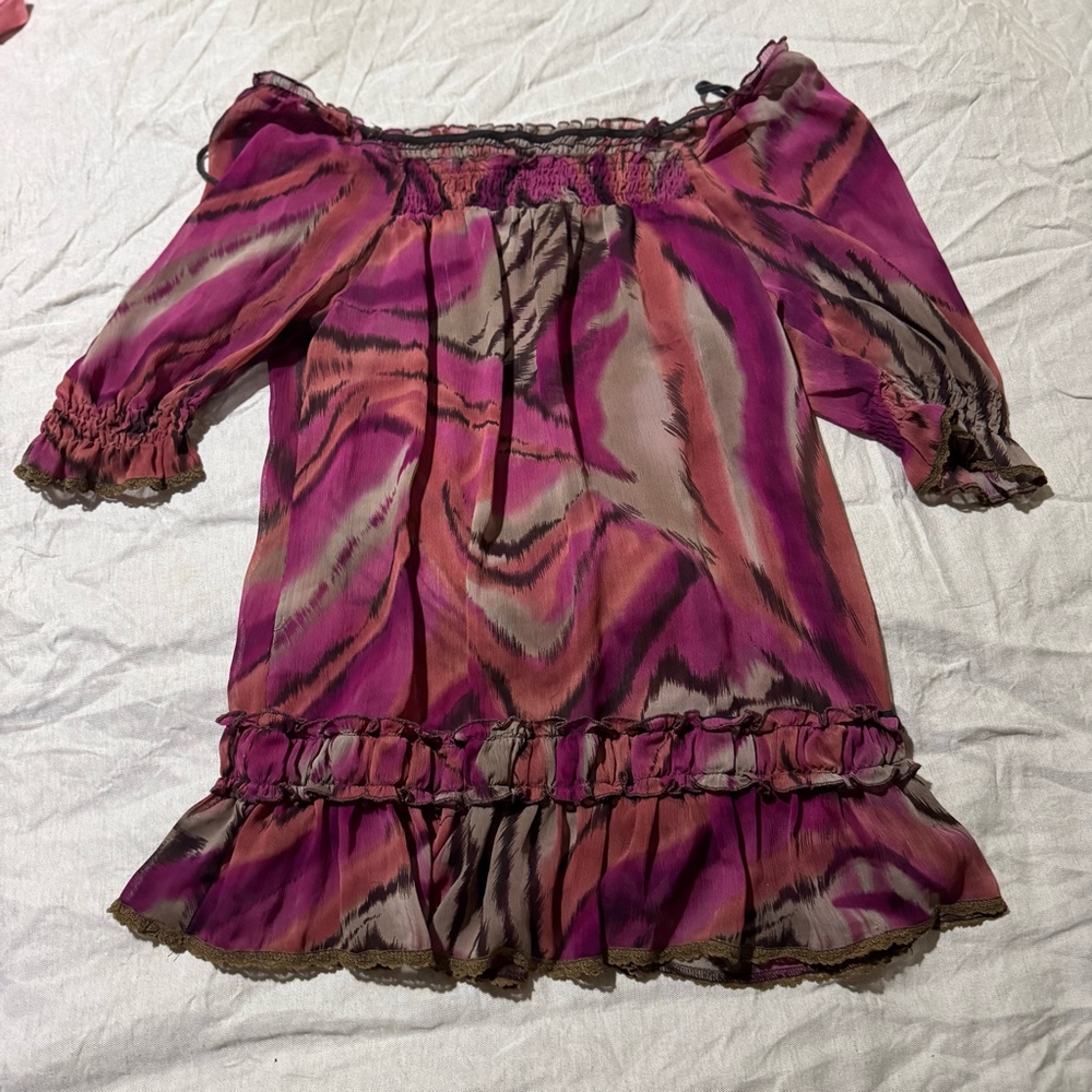 Y2K Inspired Daytrip Women’s Size S Abstract Print Ruffle Peplum Blouse